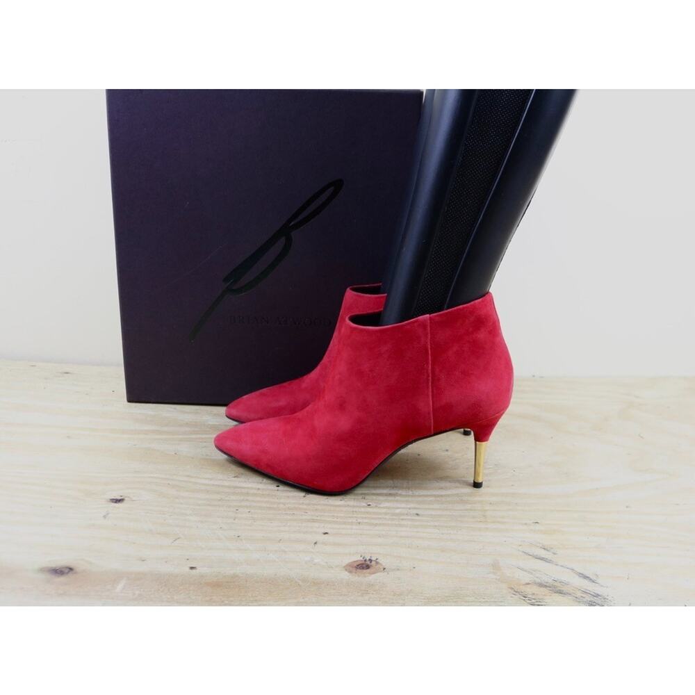 New Brian Atwood Boots 8M Red Suede Mcalester Bootie Replaceable Heel Caps